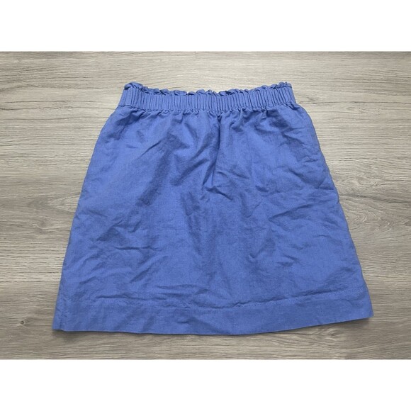 J Crew Linen Cotton Blend Skirt Blue purple Size 4 Mini Paper Bag Pockets preppy - Picture 1 of 8